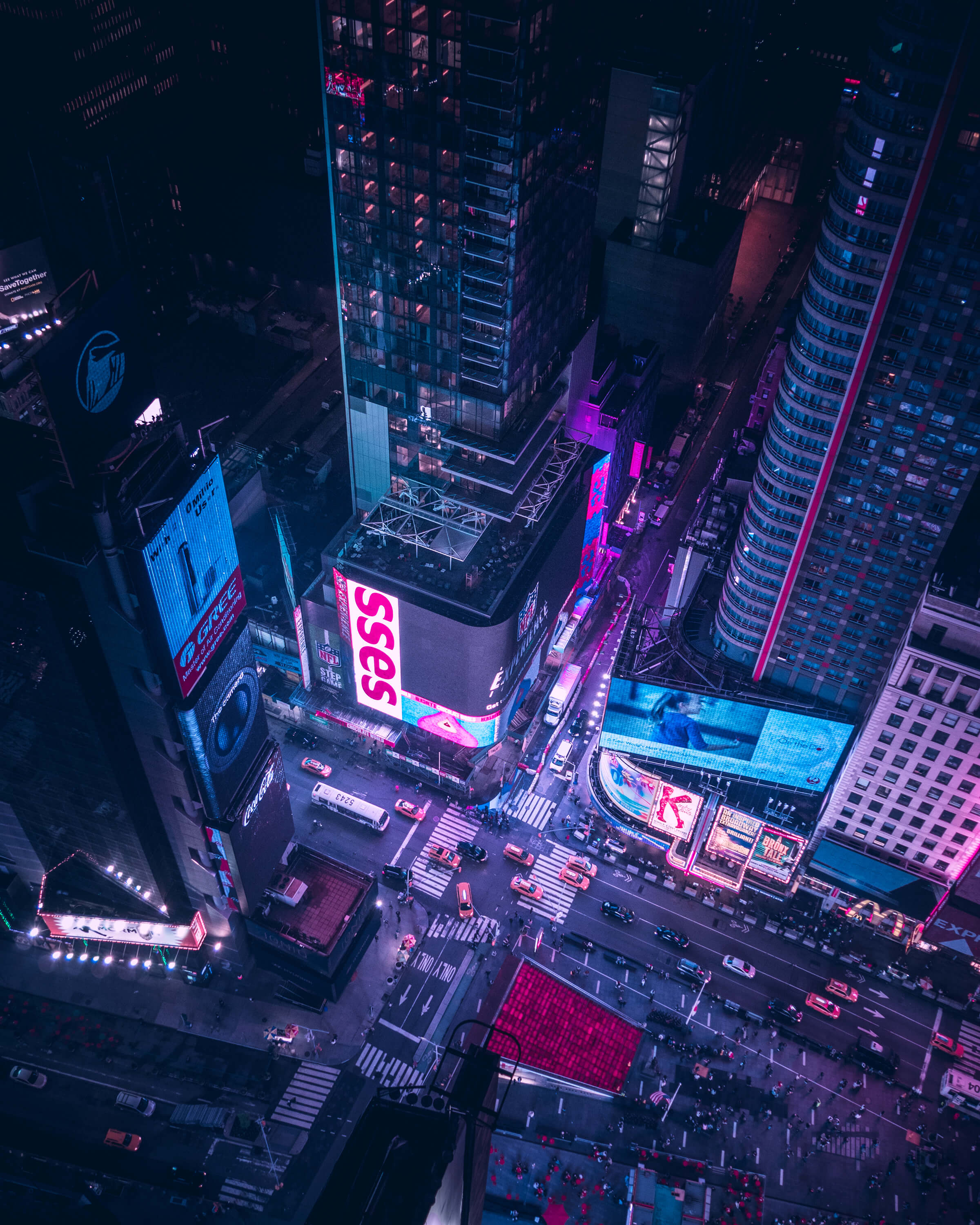 Looking down at Times Square
