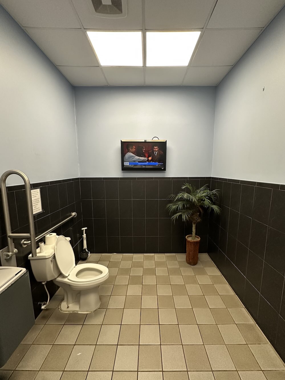 The bathroom of Appalachian Market is 10/10. It even has a TV!