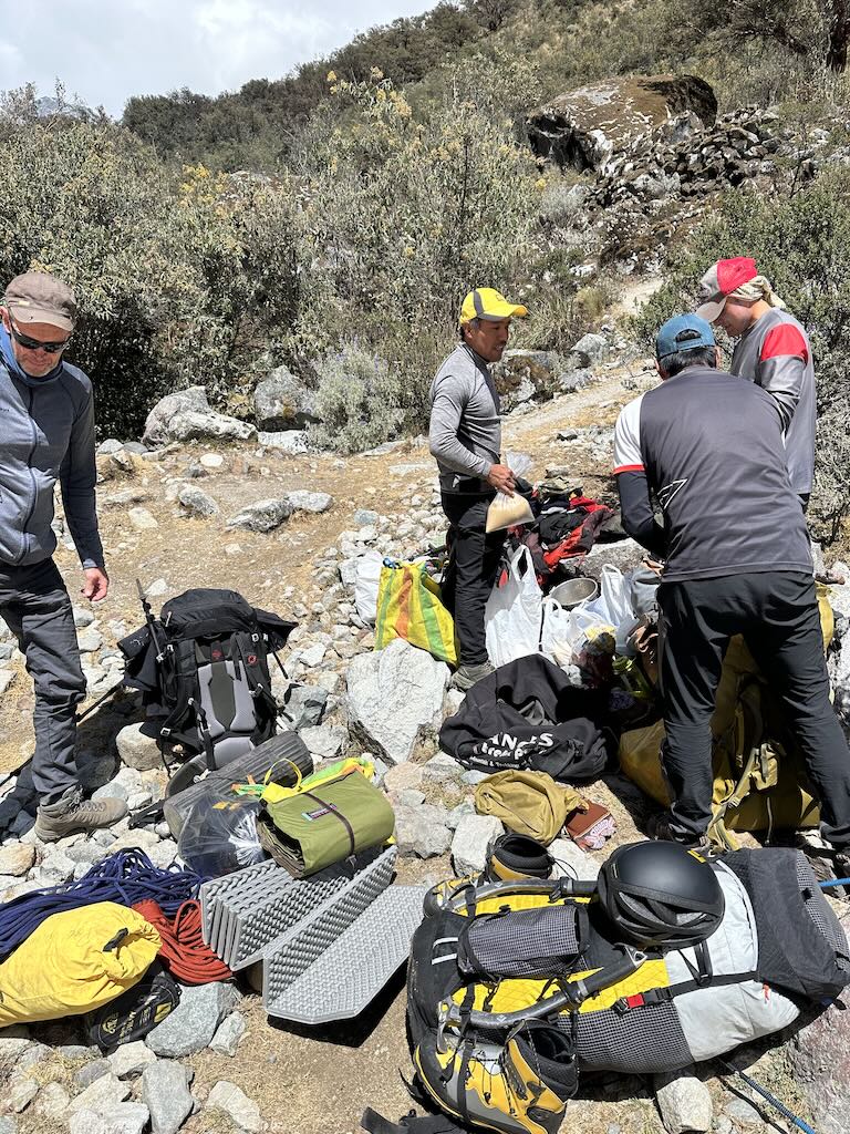 Getting our gear together to hike to base camp