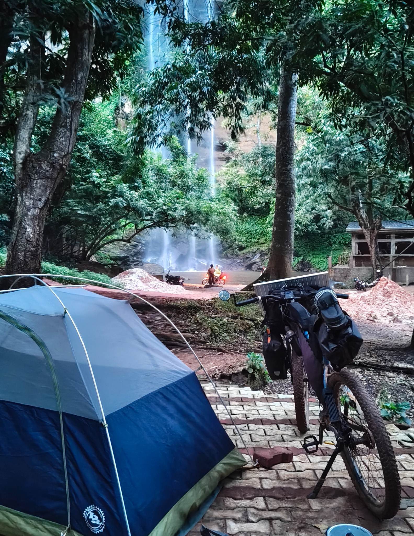 Camping spot by a huge waterfall. I was feeling unwell so I stayed here for two nights