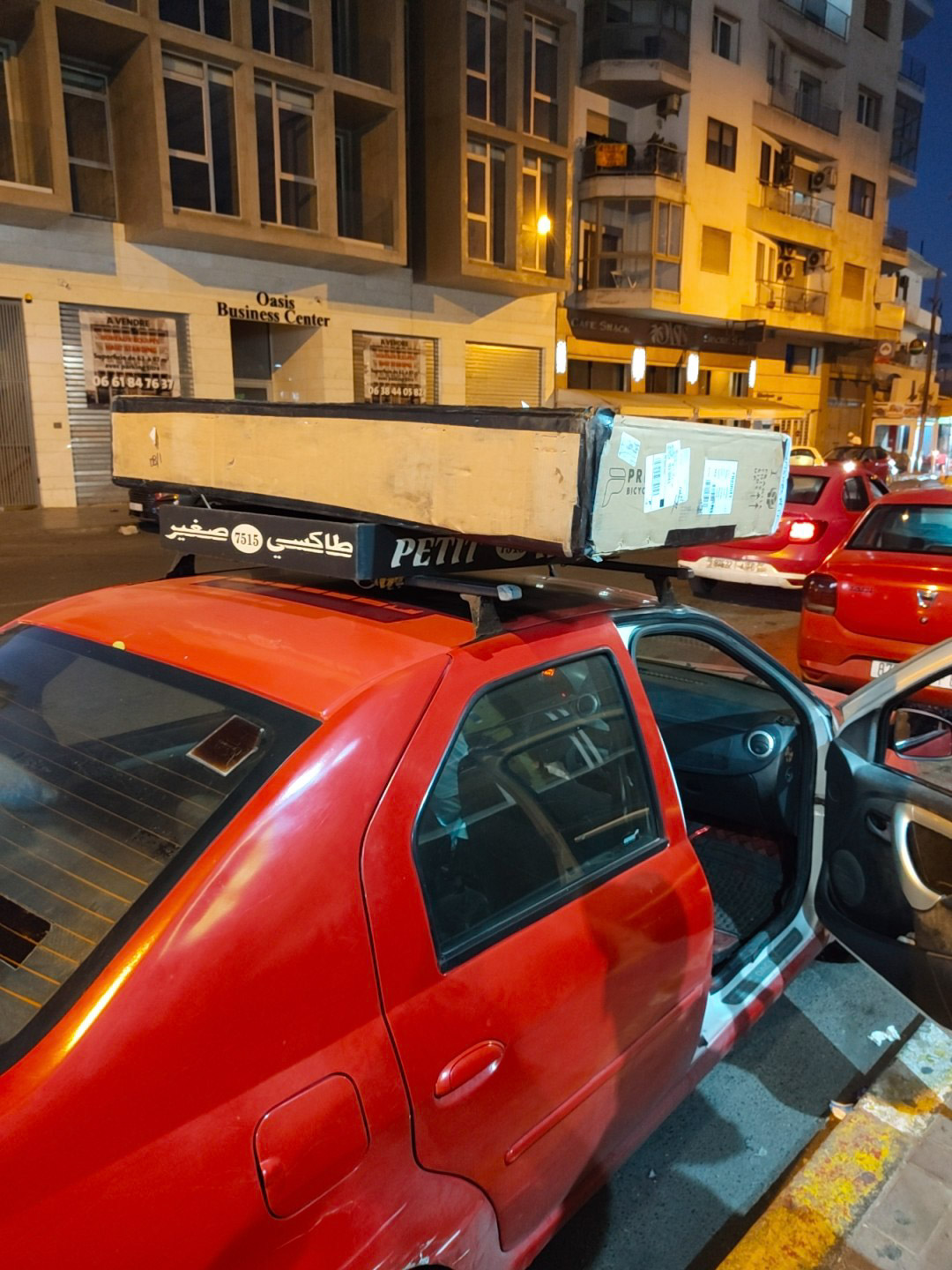 My bike box on top of a taxi to get to my hostel in Tangier