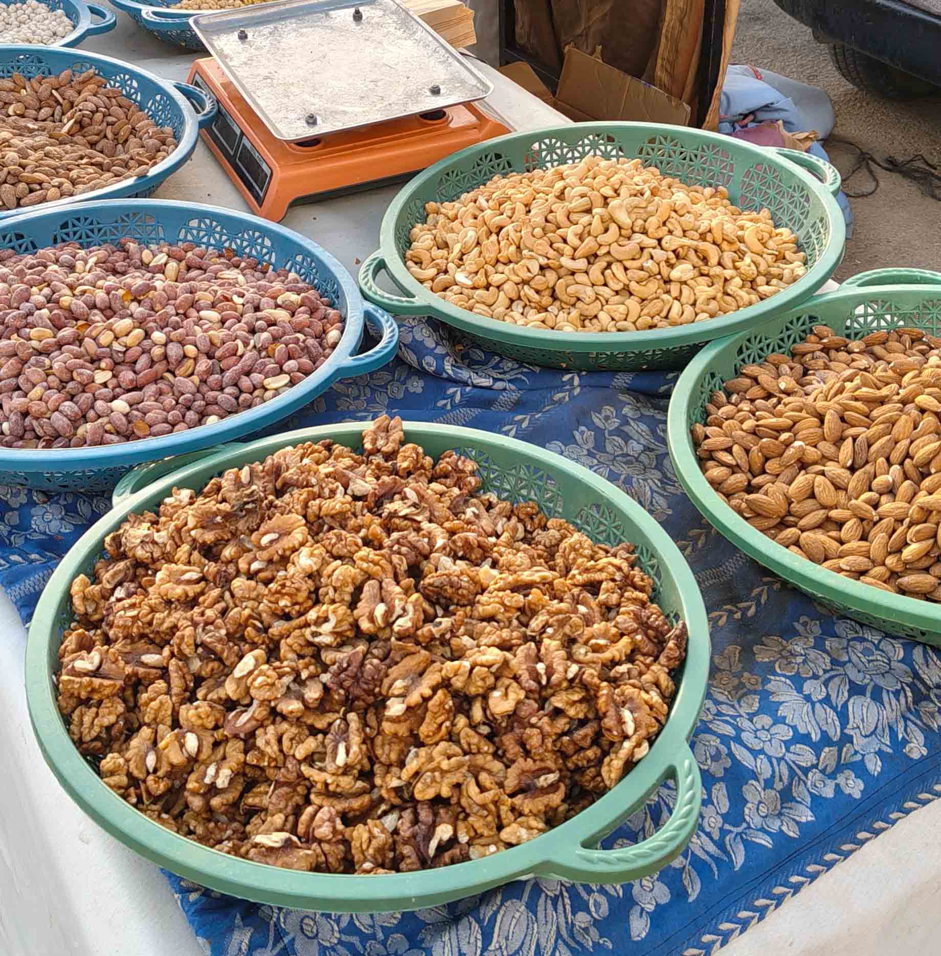 Various nuts at a market