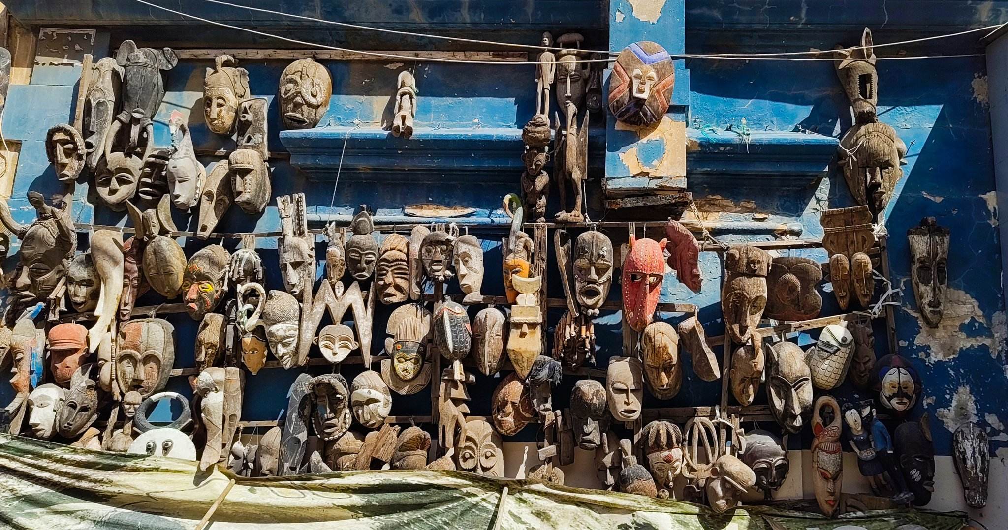 Masks used for ritualistic purposes, often representing ancestors or spirits